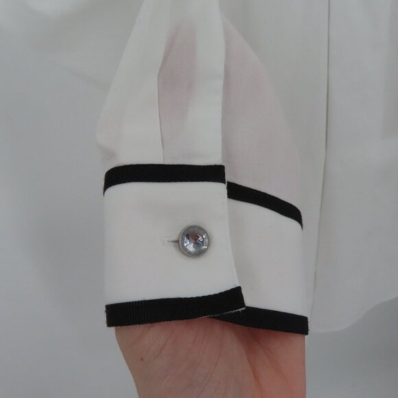 Chicos Womens 0 4/6 White Black Trim Collared Rhinestone Button Front Shirt Top - Picture 7 of 11